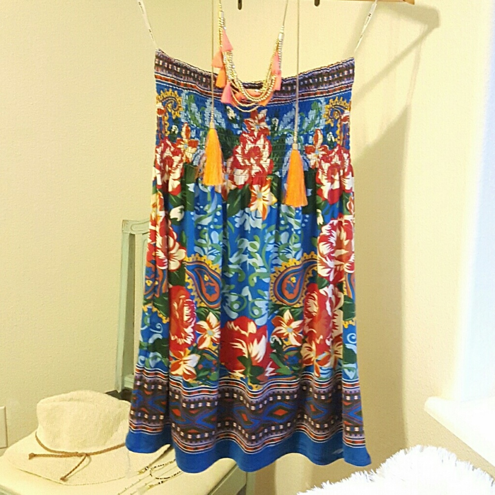 Forever 21 Floral tube strapless dress tunic paisl
