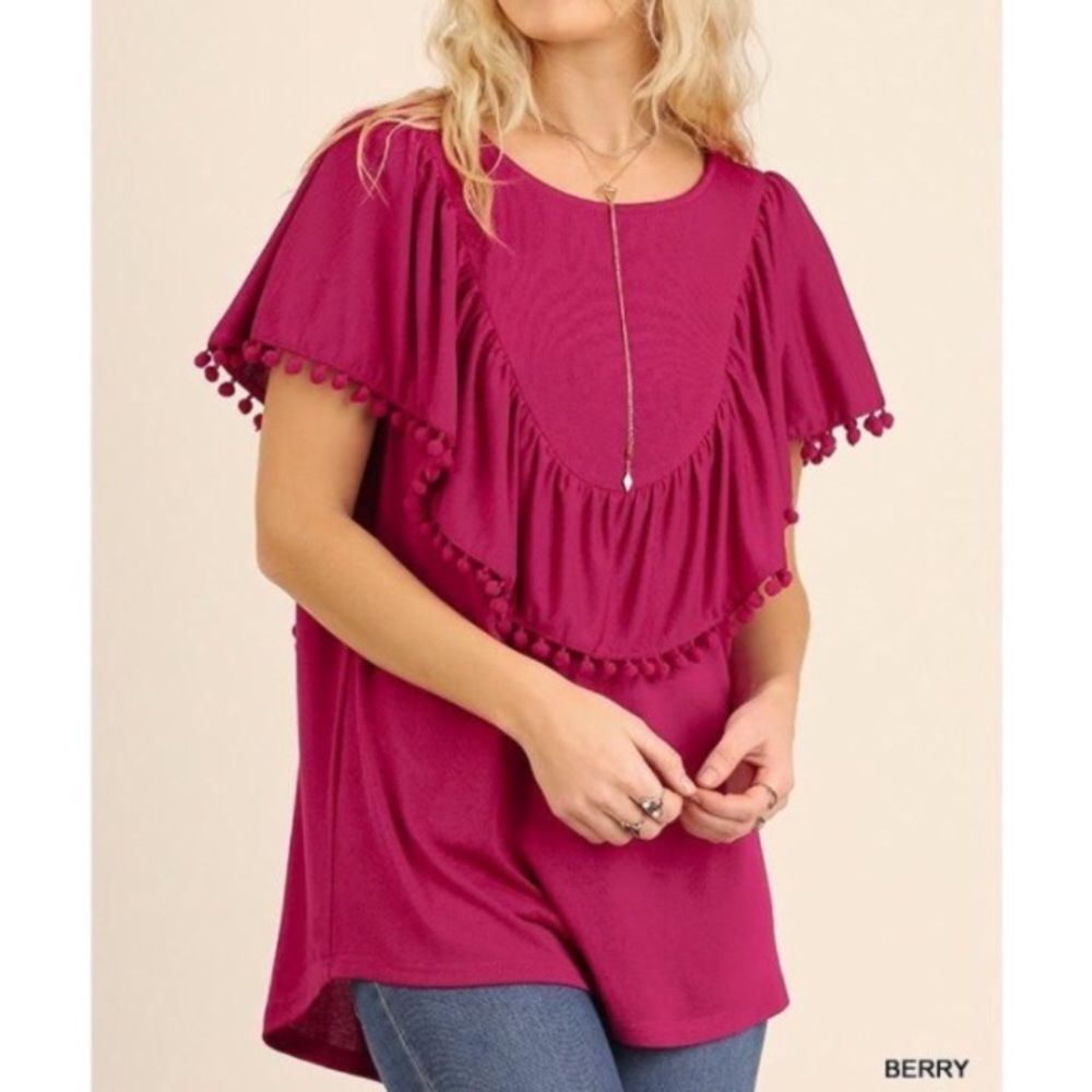 NWT Pom Pom Ruffle Top - Picture 1 of 2