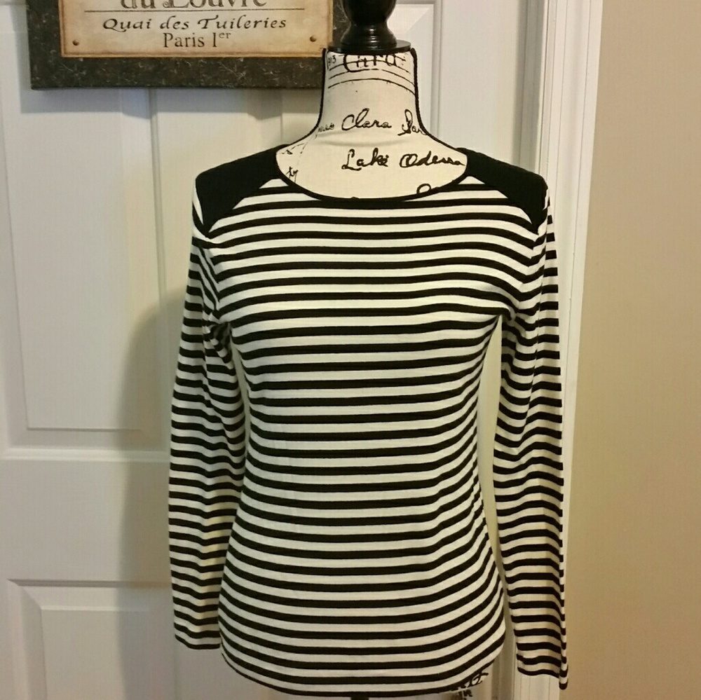 CHAPS Black & White Long-sleeve Striped Tee
