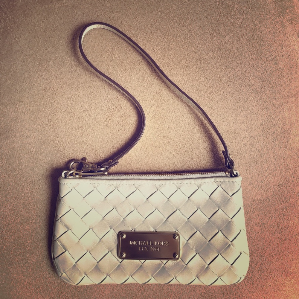 Michael Kors White Leather Woven Clutch