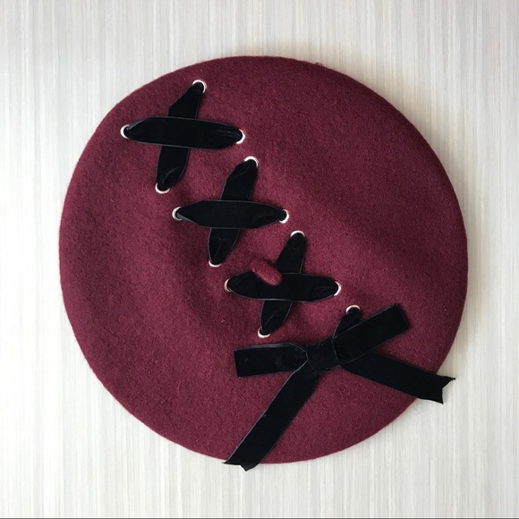 Accessories - SOLD Wine Red Lace Up Beret