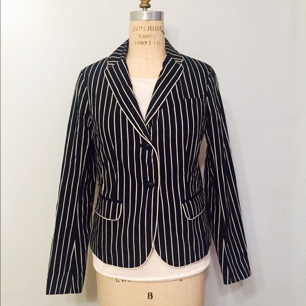 Gap The Academy Blazer Dark Blue Striped Sz 4