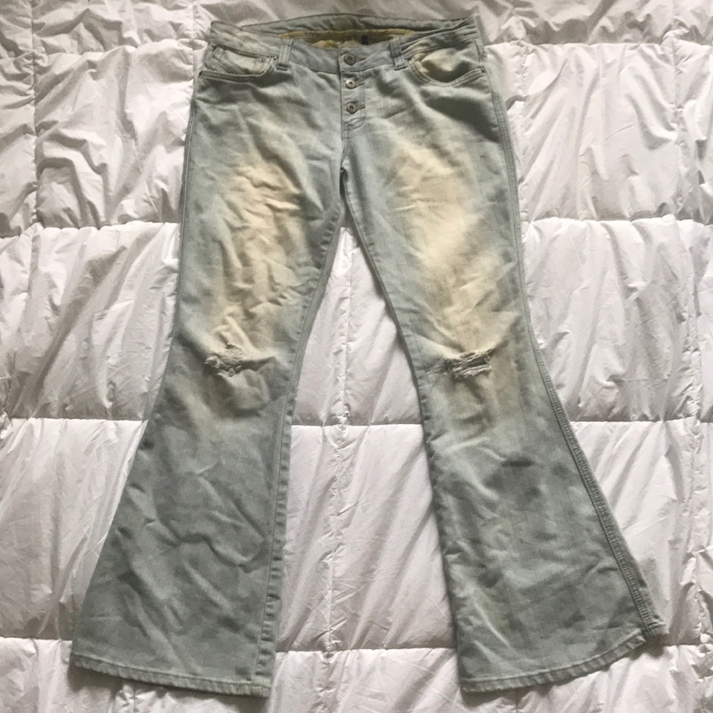 Light Wash Distressed Bell Bottom Jeans