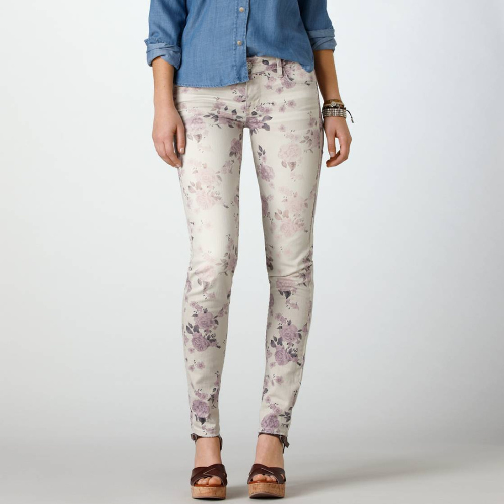 American Eagle White Floral Skinny Jean Sz 0Reg