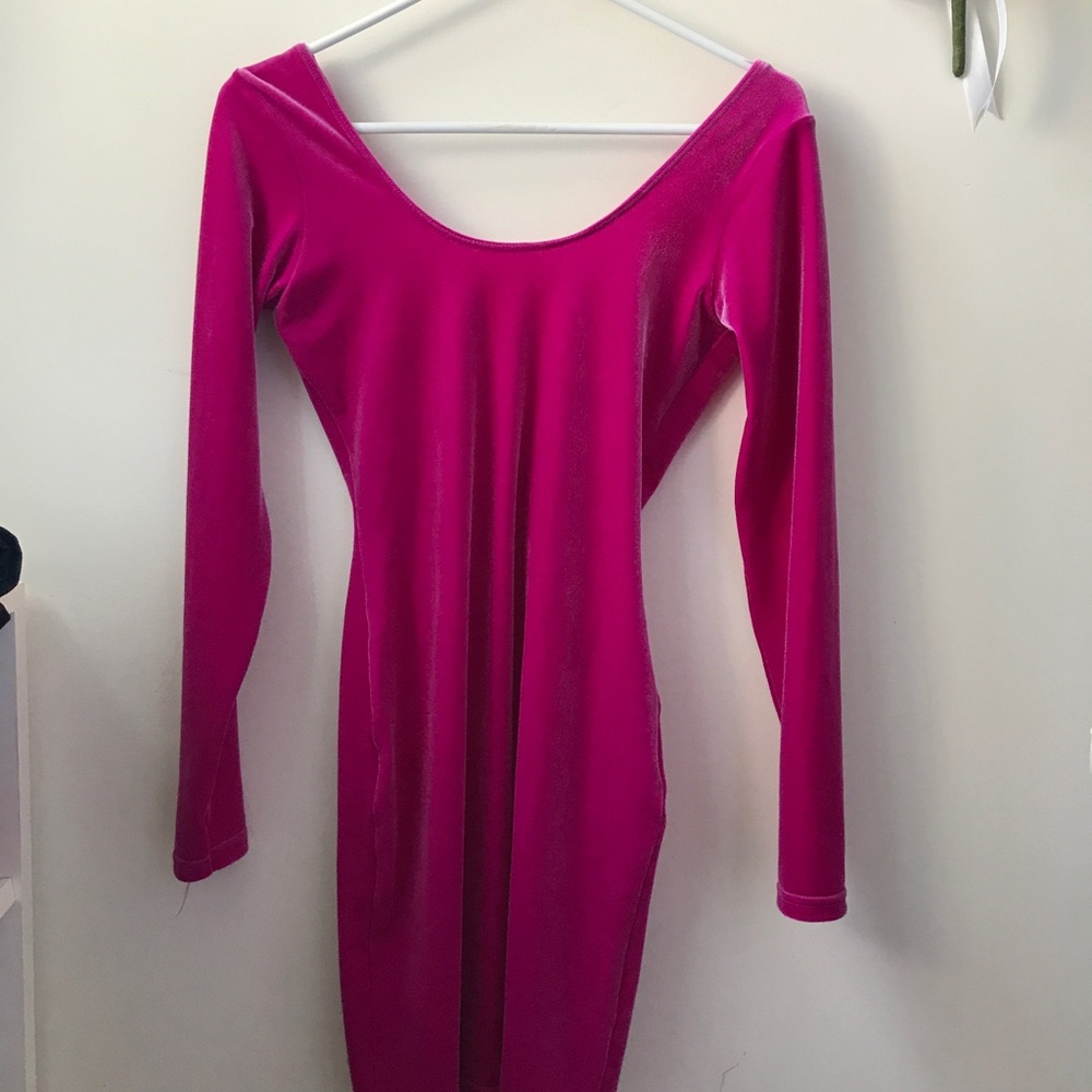 Hot pink velvet bodycon dress