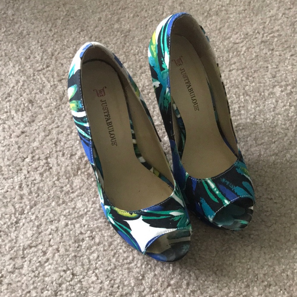 Blue and white high heels