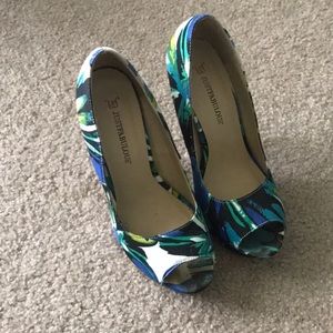 Blue and white high heels