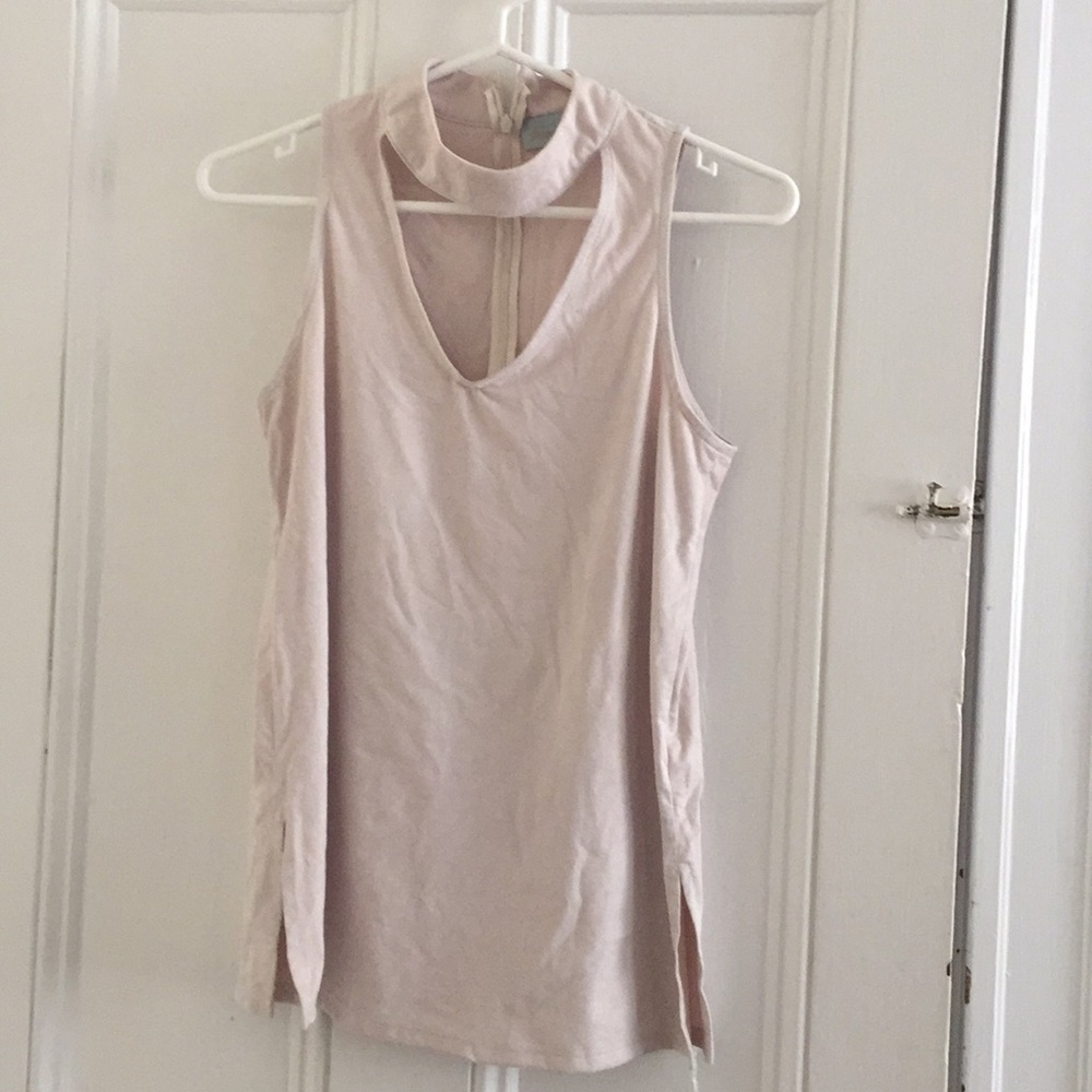 Suede top with choker, cut-out neck detail