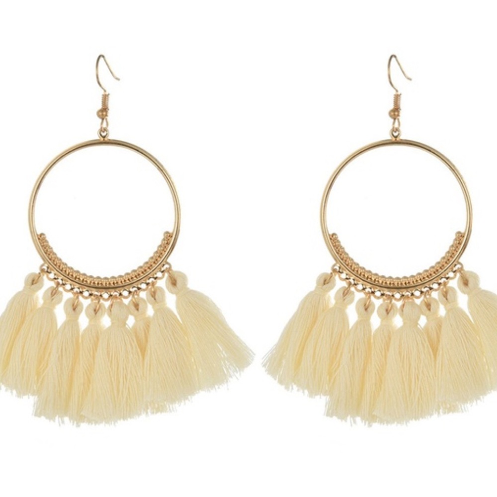 Large tassel fringe hoop earrings NWOT - Picture 7 of 8