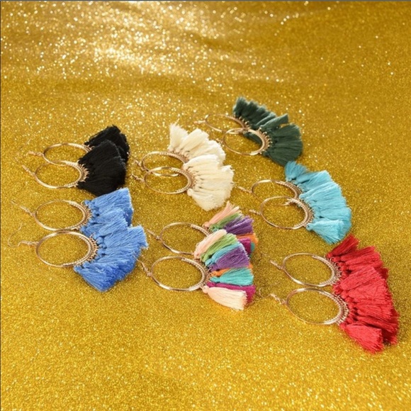 Large tassel fringe hoop earrings NWOT - Picture 2 of 8