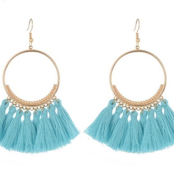 Large tassel fringe hoop earrings NWOT - Picture 5 of 8