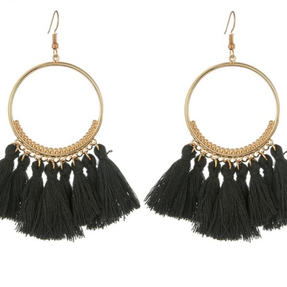 Large tassel fringe hoop earrings NWOT - Picture 8 of 8