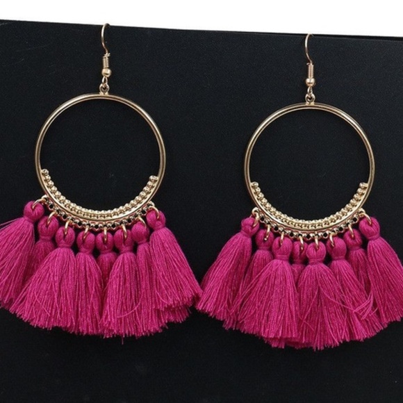 Large tassel fringe hoop earrings NWOT - Picture 3 of 8