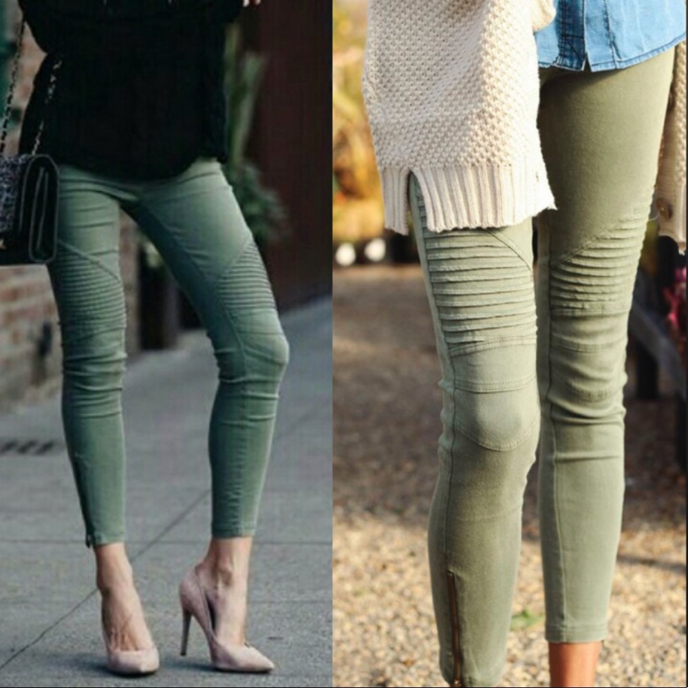 Olive green moto jeggings 💚
