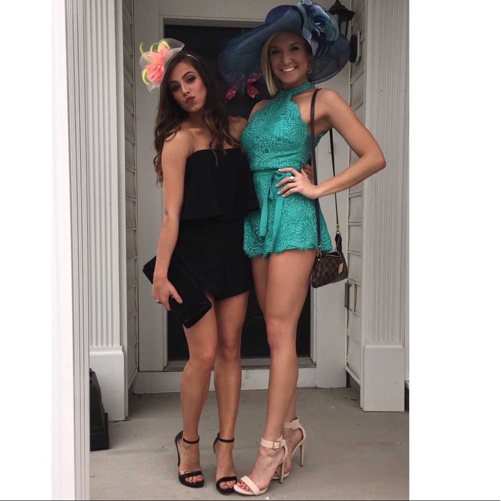 Turquoise lace romper, M