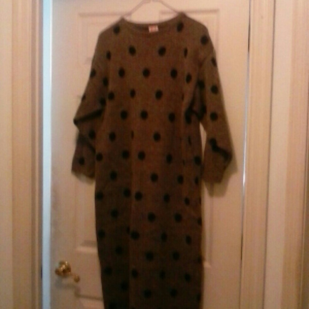 Ankle length Brown w/ black poka dot Sweater Dress