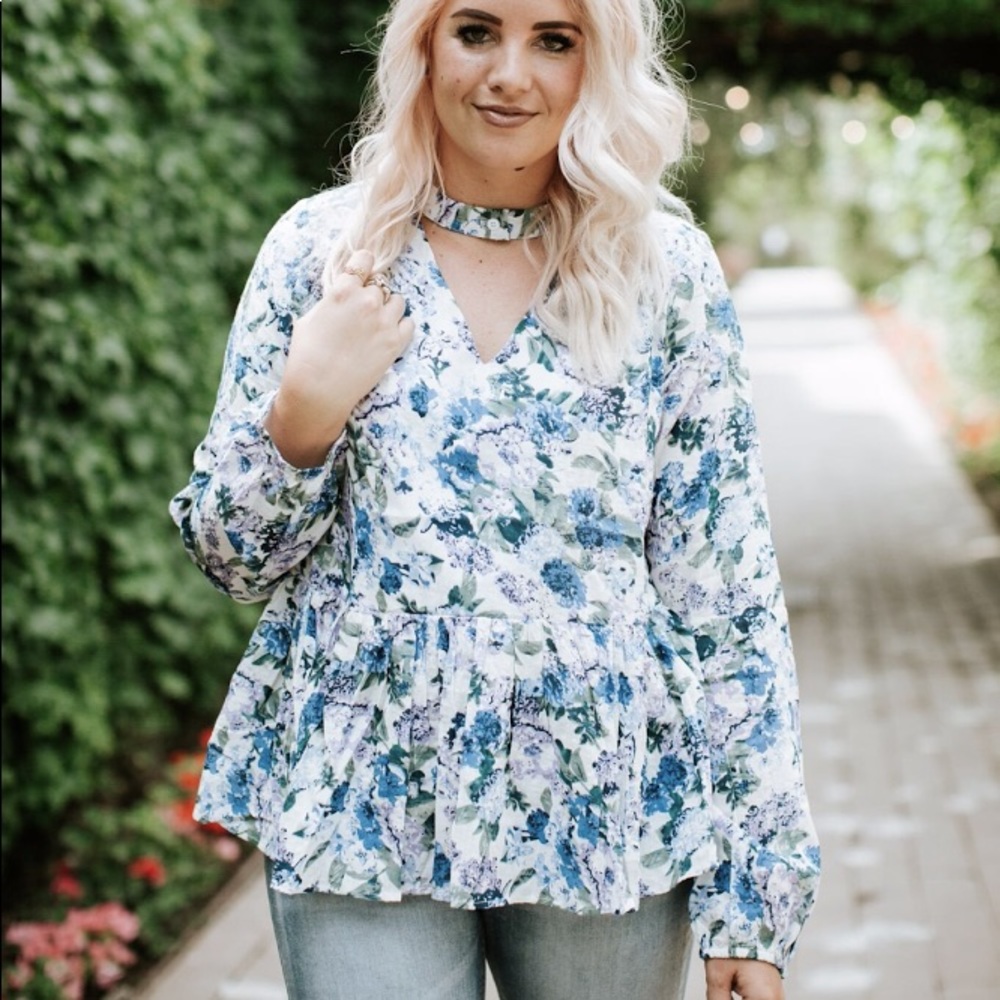 Floral Blouse with Choker Neckline