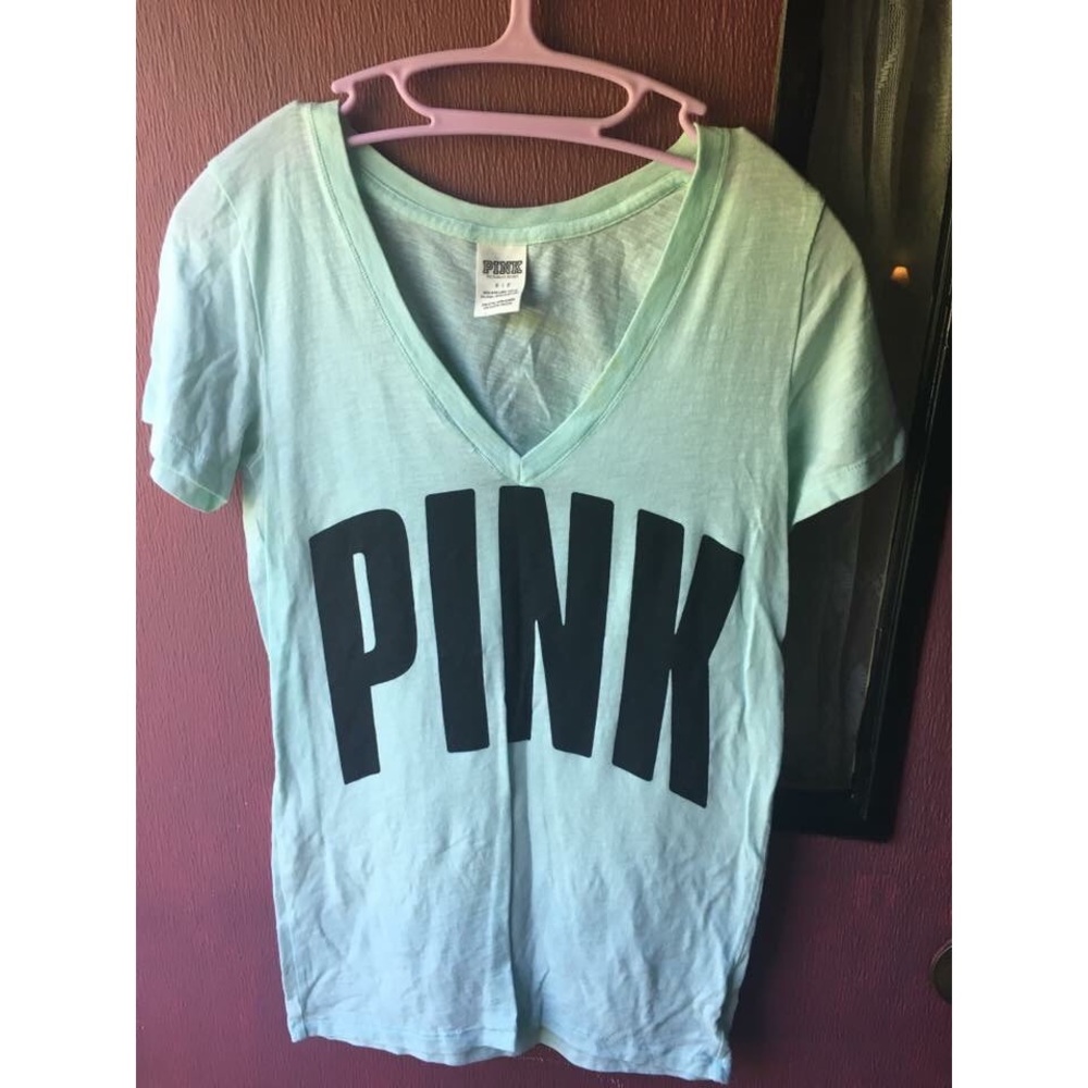 Mint Green and Black V-Neck VS Pink Shirt