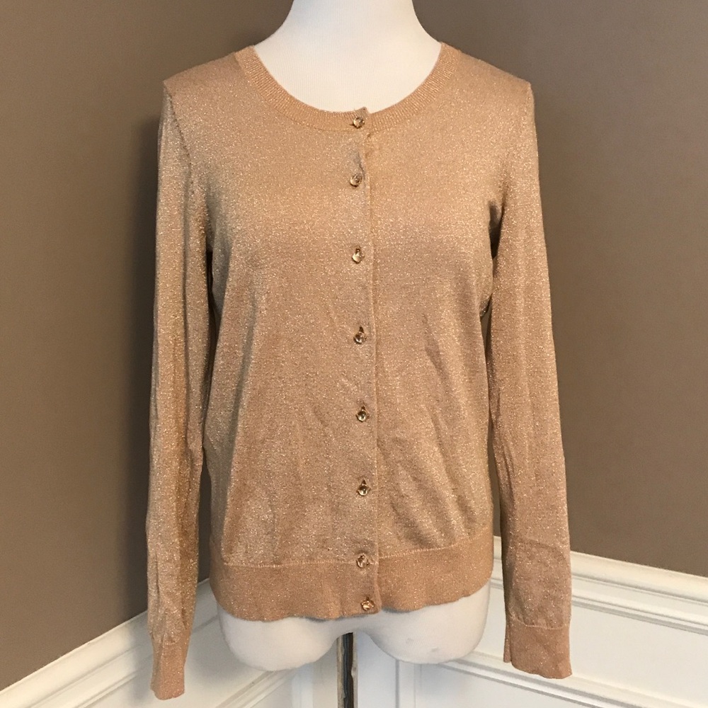 Talbots S gold with metallic flecks Cardi sweater