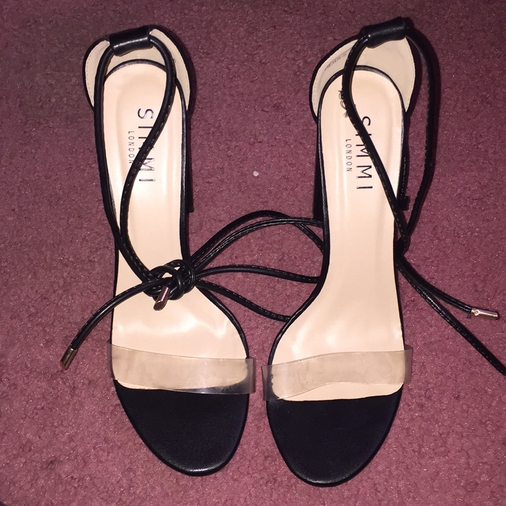 SIMMI London BLACK CLEAR LACE UP BLOCK HEELS