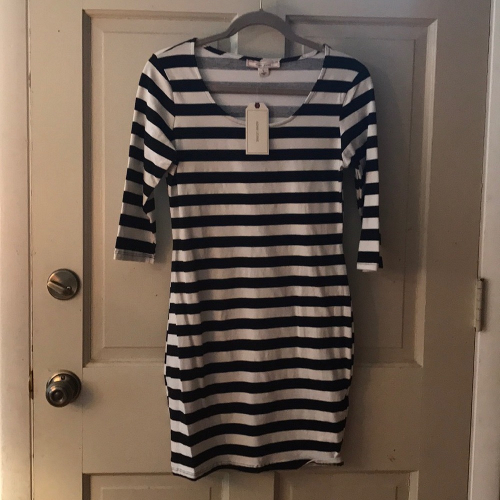 Black and white striped long sleeve tunic