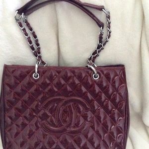 Quilted Patent Leather Grand Shopping Tote Bag