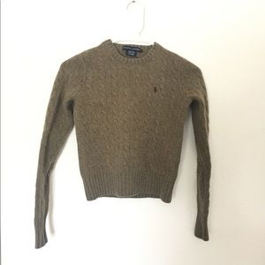 RALPH LAUREN OLIVE MINI CROP SWEATER