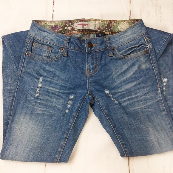 T Five lowrise  distress skinny blue jeans sz 0 - Picture 3 of 8