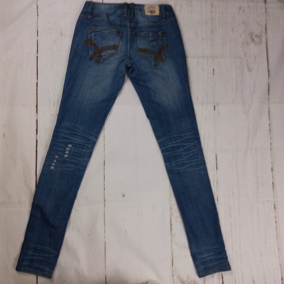 T Five lowrise  distress skinny blue jeans sz 0 - Picture 5 of 8