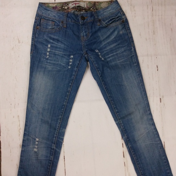 T Five lowrise  distress skinny blue jeans sz 0 - Picture 2 of 8