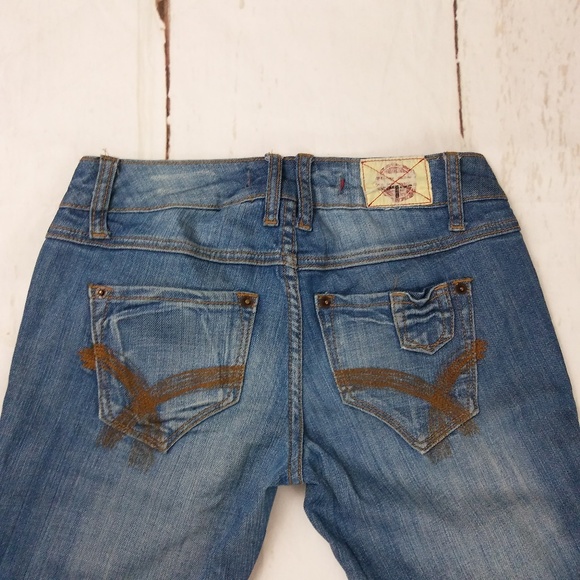 T Five lowrise  distress skinny blue jeans sz 0 - Picture 6 of 8