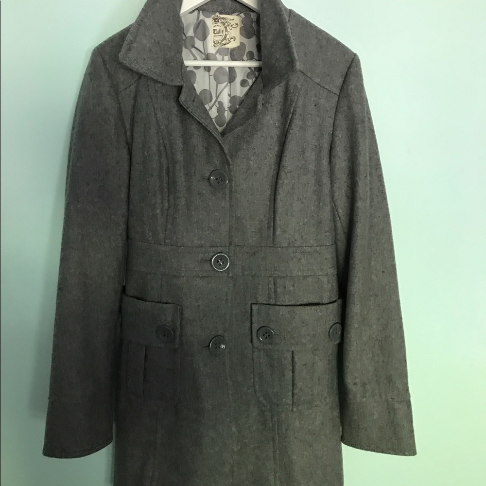 Never Worn Tulle Grey Wool Pea Coat