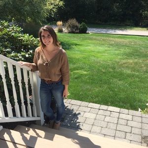 Tan Lace Up Cropped Sweater