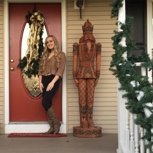 Tan Lace Up Cropped Sweater