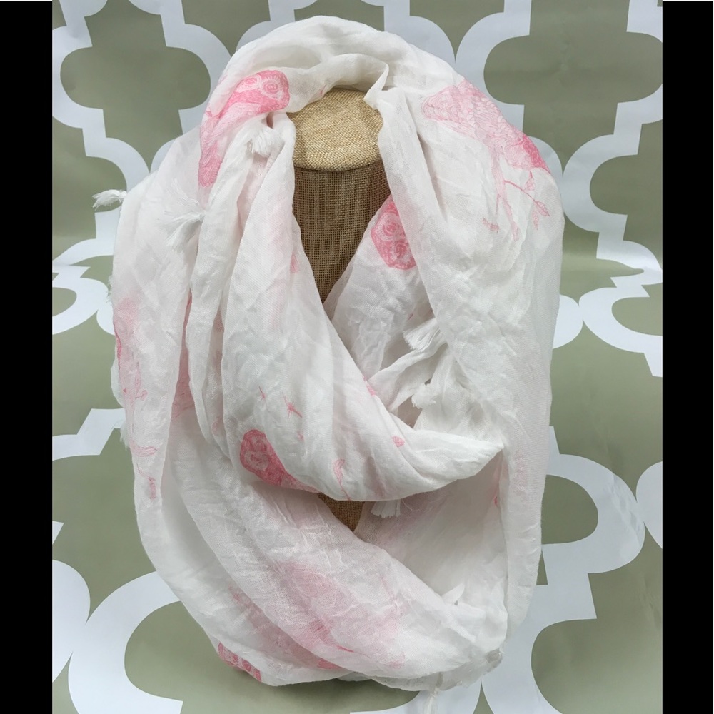 Owl Print Tassel Infinity Scarf