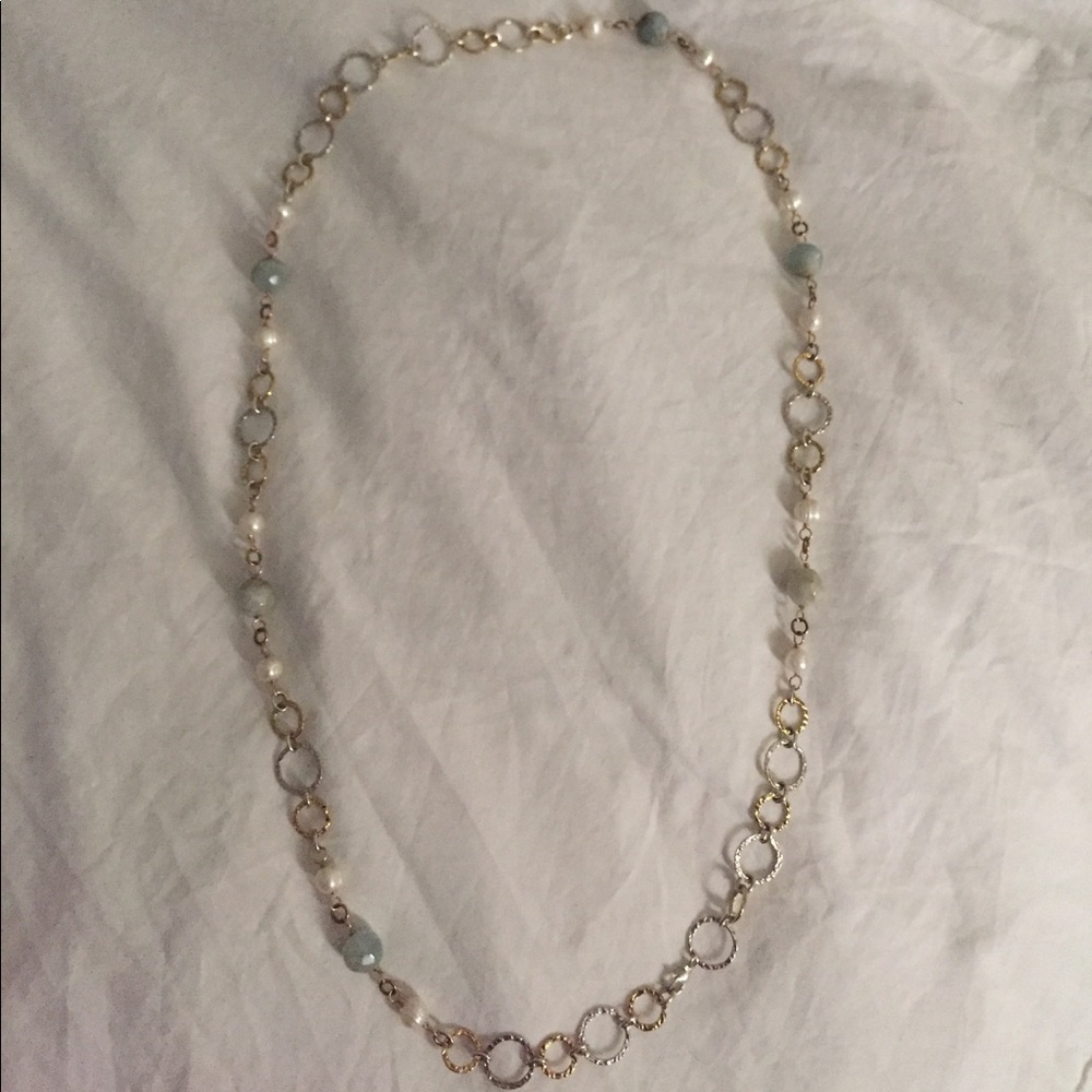 Gorgeous gold, silver, pearl, jade necklace. - Picture 1 of 3