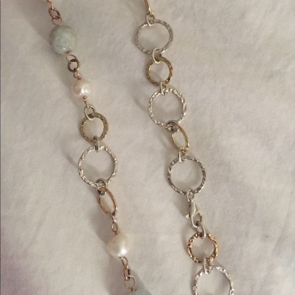Gorgeous gold, silver, pearl, jade necklace. - Picture 2 of 3