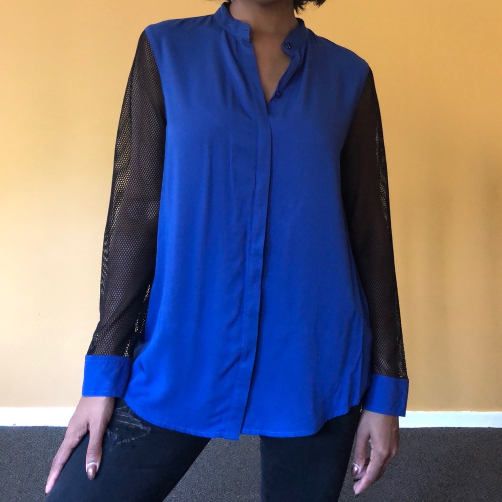 NWOT Royal Blue Button up with Mesh Sleeves