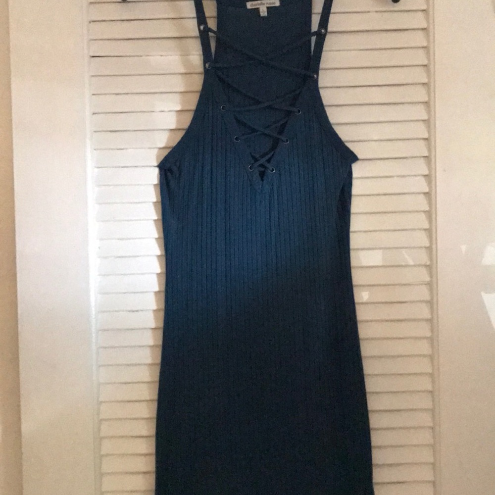 Turquoise deep lattes plung dress. Body con fit
