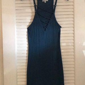 Turquoise deep lattes plung dress. Body con fit