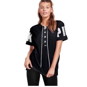 🇺🇸NWT VS PINK Americana Black Lace Up Tee