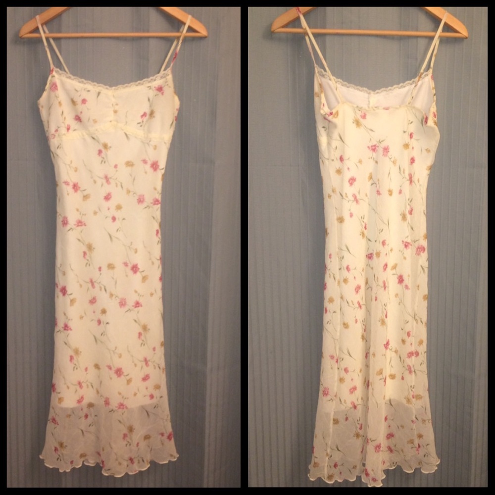 Cream Floral Spaghetti Strap Dress - Picture 2 of 5