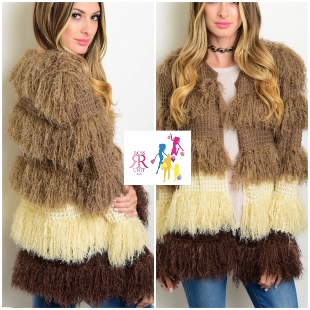 ✂️PRICE CUT✂️ Taupe & Cream Faux Fur Sweater - Picture 1 of 2