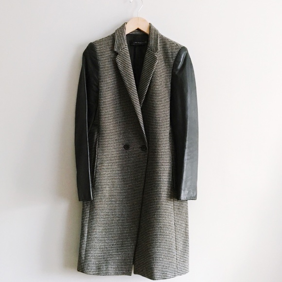 Zara Jackets & Blazers - Zara Houndstooth Wool Coat with Leather Sleeves