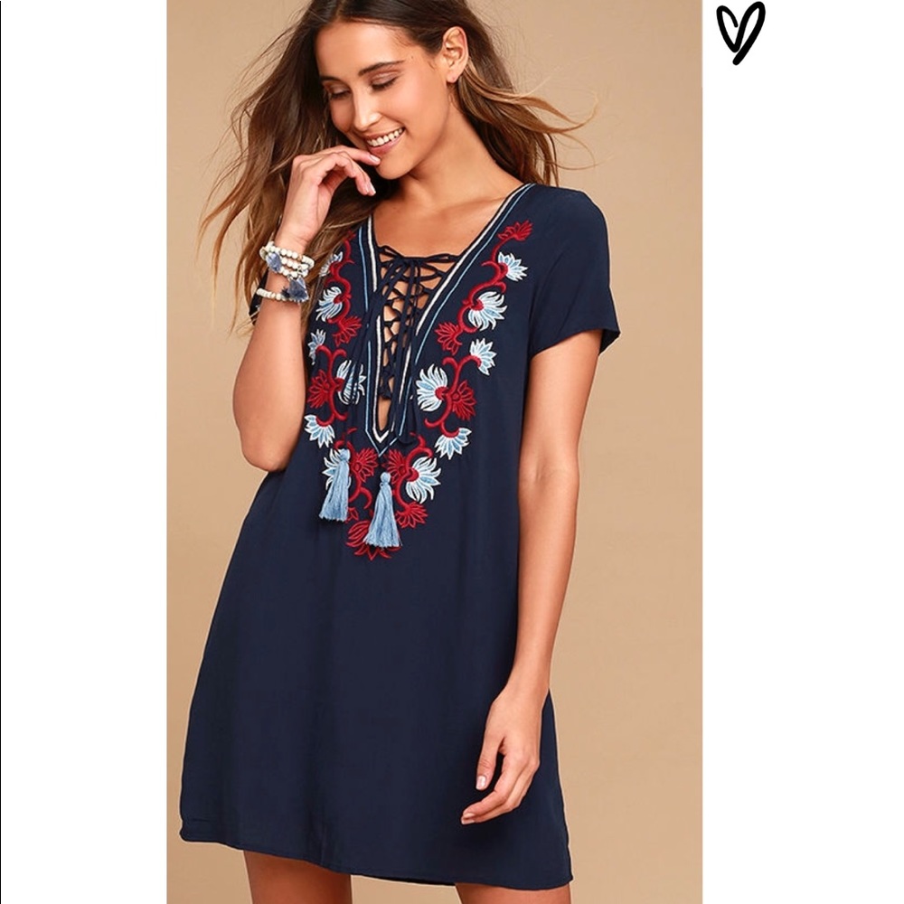 Lulu's Embroidered Lace-up Dress