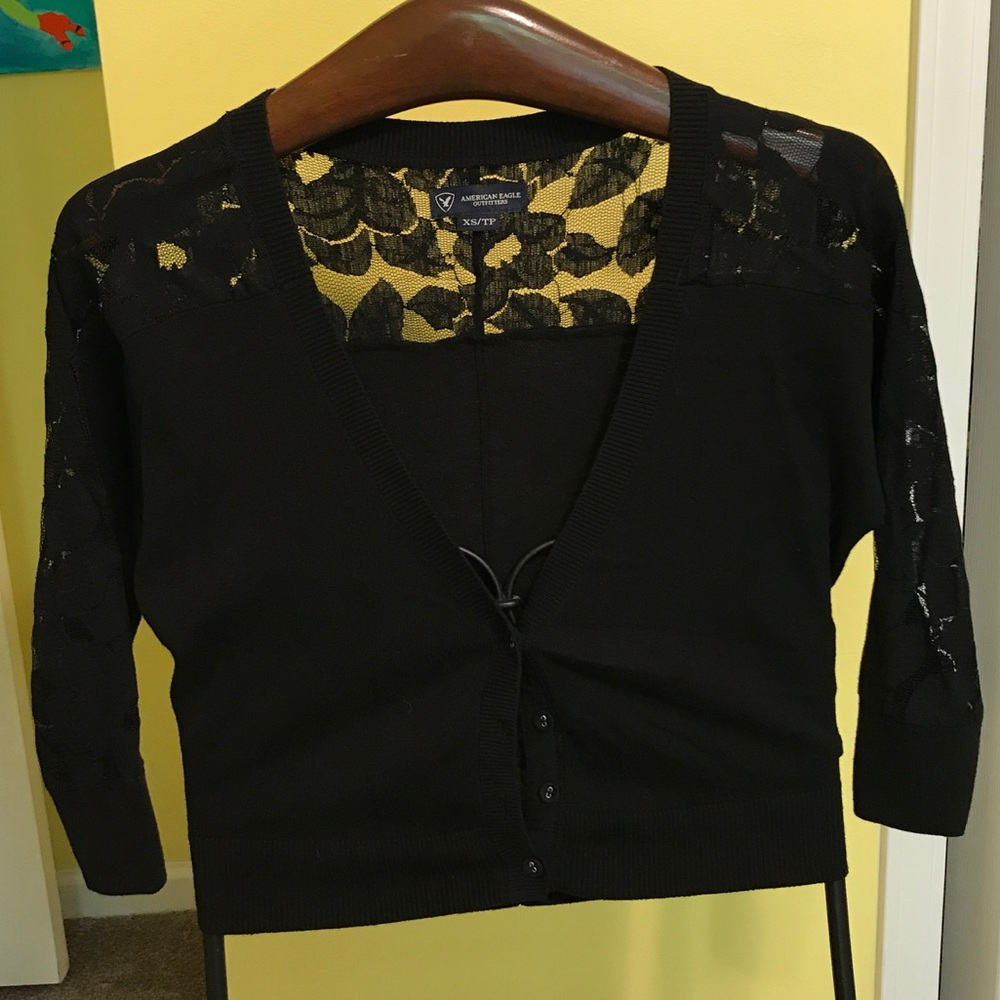 Black American Eagle Lace button up sweater