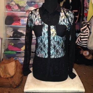 Black lace button up shirt