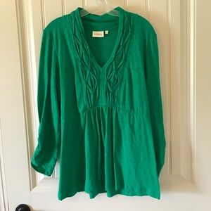 Anthropologie Deletta green puckered placket top L