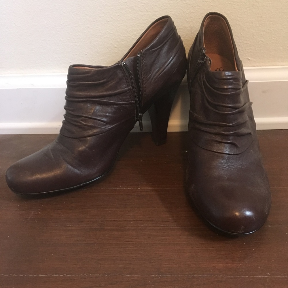 Brown leather booties