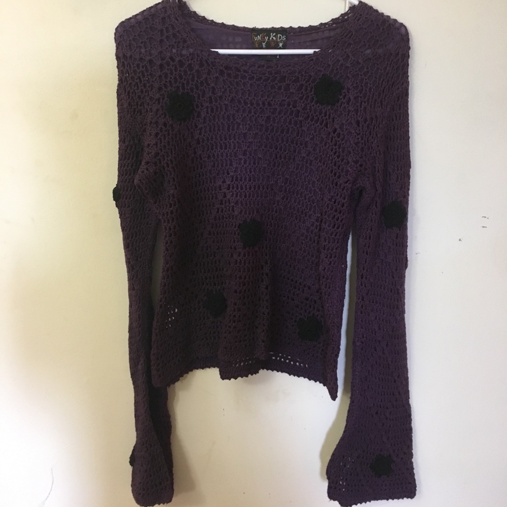 Vintage handmade crocheted sweater w belle sleeves